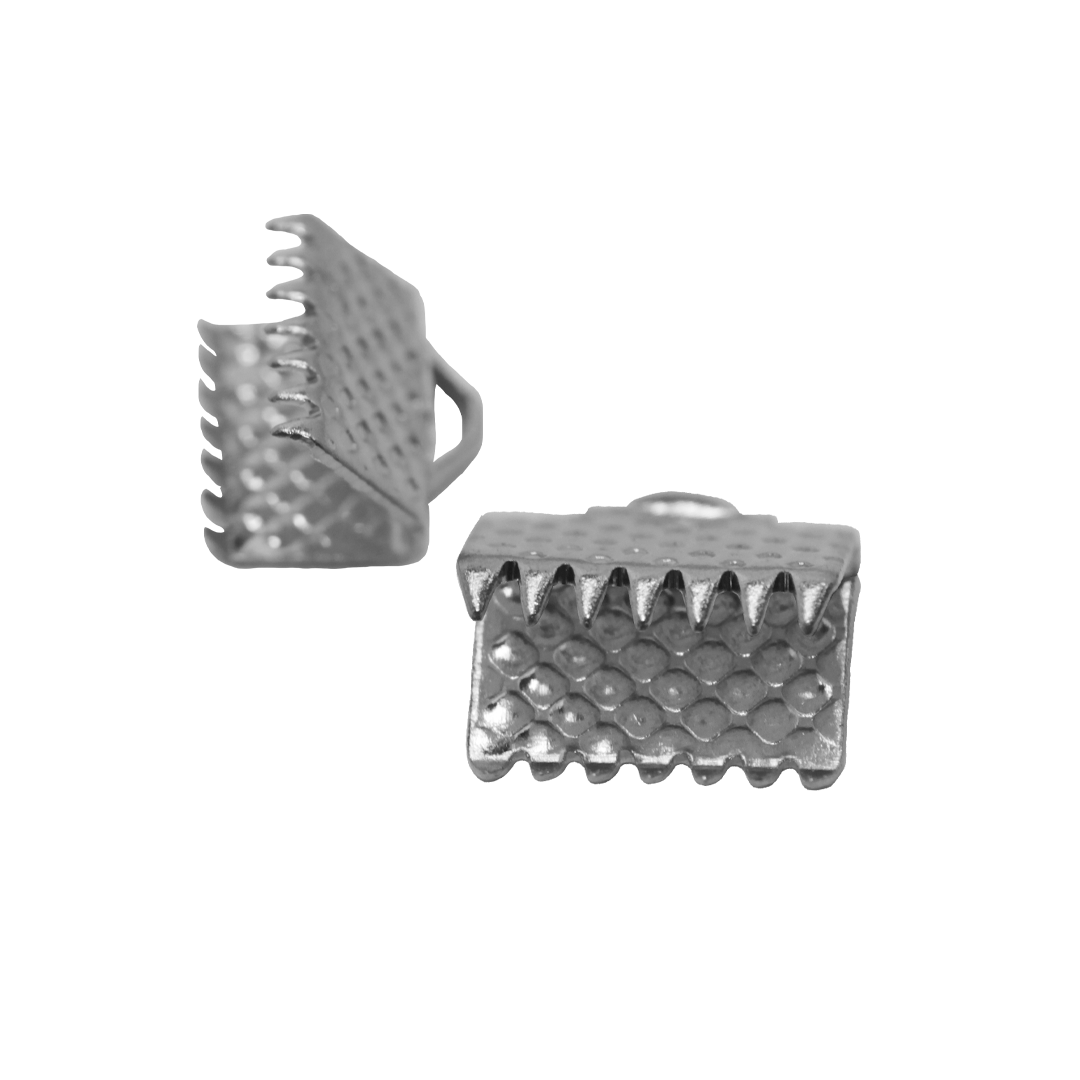 Terminators, Ribbon Crimp End, Silver, Alloy, 8mm x 8mm, Sold Per pkg of 20