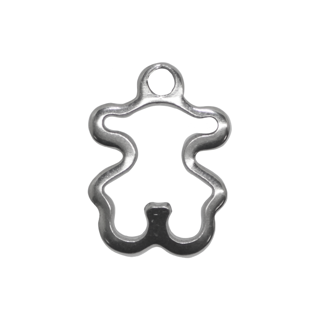 Charms, Hollow Style Bear , Silver, Stainless Steel, 14mm x 10mm, Sold Per pkg of 10