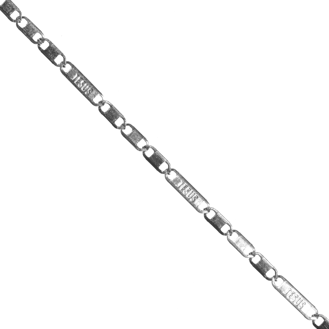 Chains, Jesus Flat Link Chain, Silver Stainless Steel, 10mm x 2mm x 1.2mm loop -  Sold per meter
