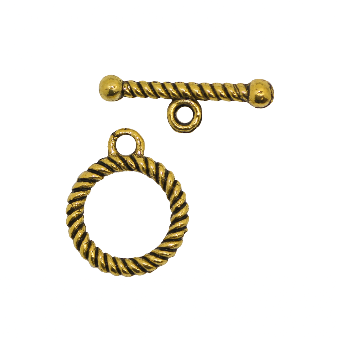 Clasp, Round Toggle, Antique Gold, Alloy, 15.5mm x 13mm (Ring), 18.5mm x 5.5mm (Bar) - 8 Sets