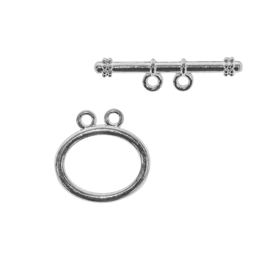Clasp, Oval Toggle, Bright Silver, Alloy, 21mm x 21.5mm (Ring), 32.8mm x 7.5mm (Bar) - 2 sets