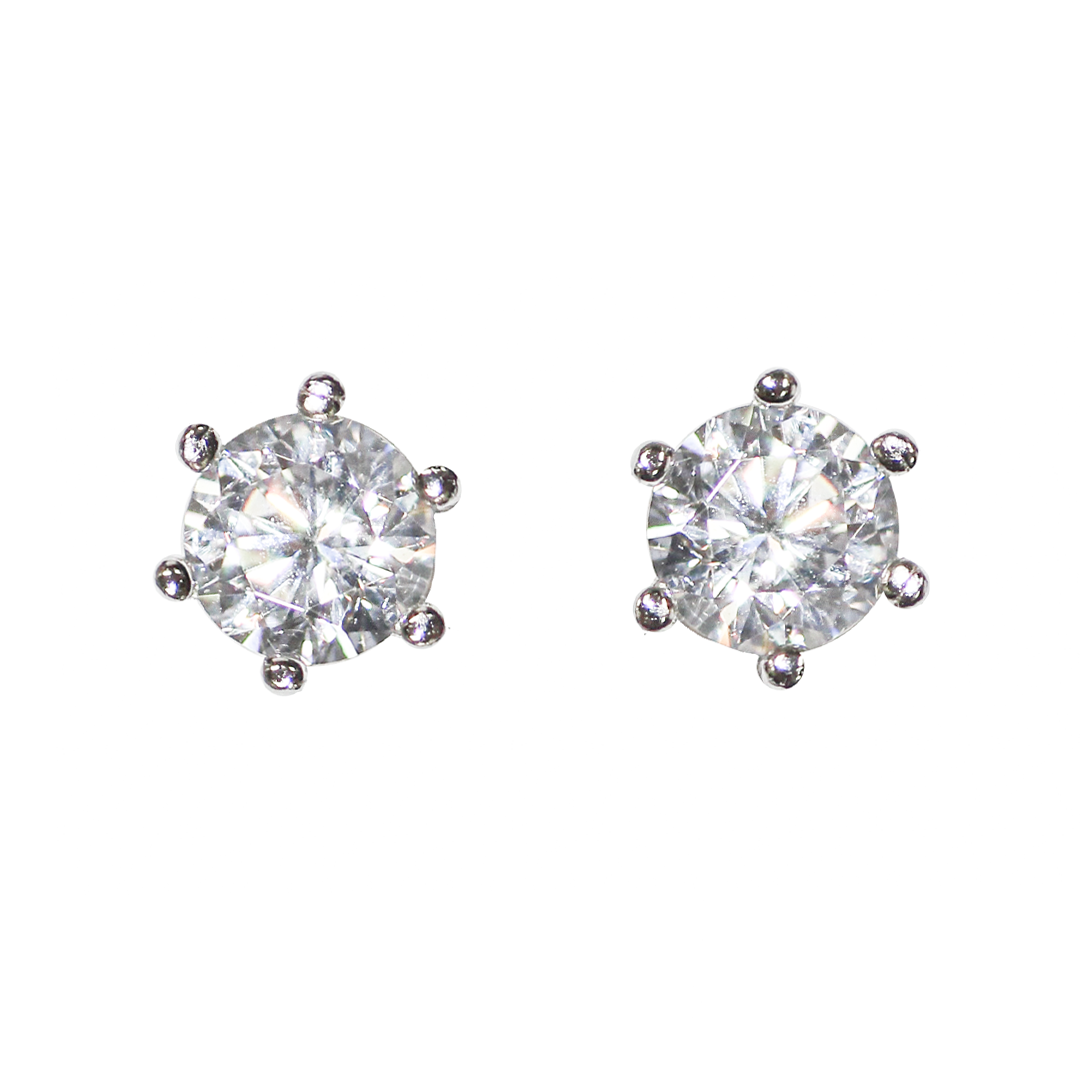 Earrings, Cubic Zirconia Stud, Round, 925 Sterling Silver, 4mm, Sold per pkg of 1 pair