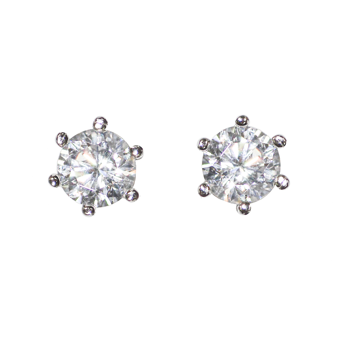 Earrings, Cubic Zirconia Stud, Round, 925 Sterling Silver, 5mm, Sold per pkg of 1 pair