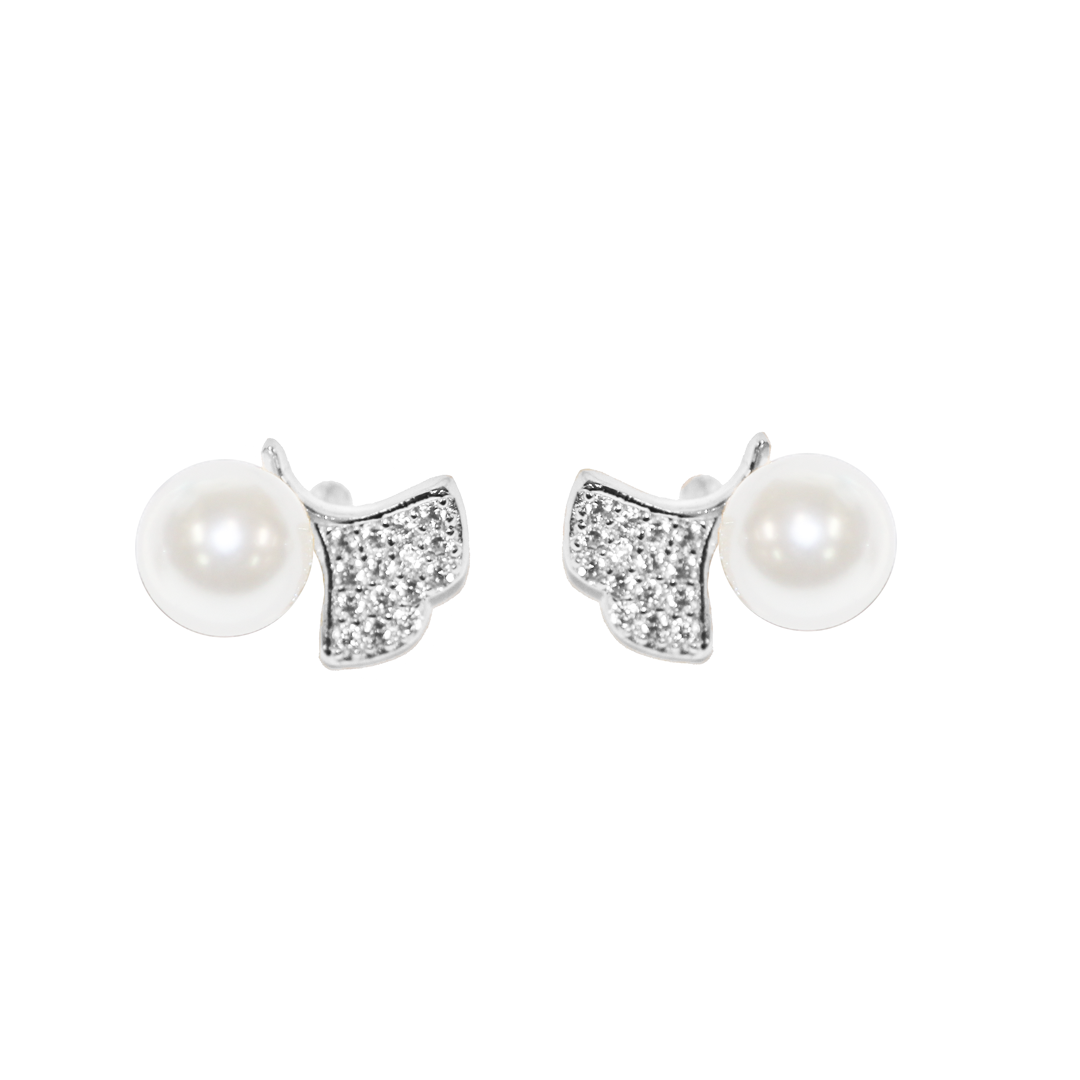 Earrings, Fancy Pearl Stud, 925 Sterling Silver, 6mm, Sold per pkg of 1 pair