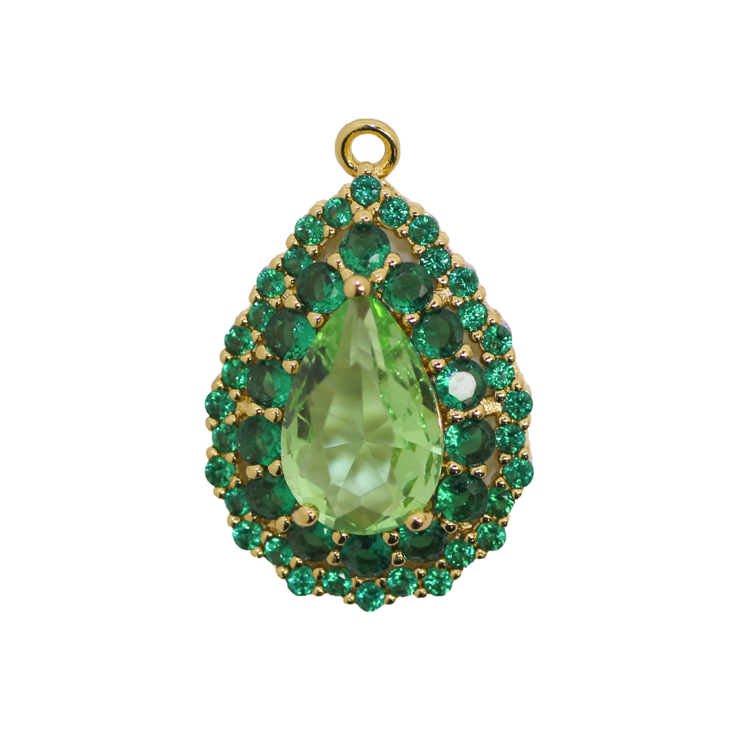 Glass Crystal Pendant, Rhinestone Drop, Gold, Alloy, 24mm x 16mm x 7.5mm, Sold Per pkg of 1, Available in Multiple Colours