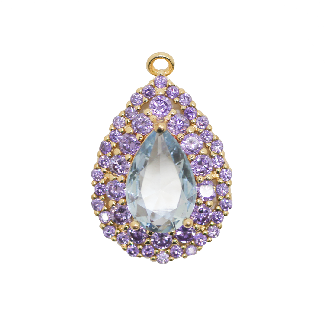 Glass Crystal Pendant, Rhinestone Drop, Gold, Alloy, 24mm x 16mm x 7.5mm, Sold Per pkg of 1, Available in Multiple Colours