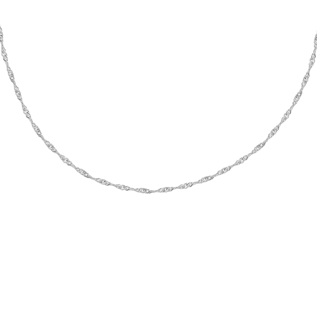 Chain, Twisted Singapore Chain, 925 Sterling Silver, 17" - 1pc