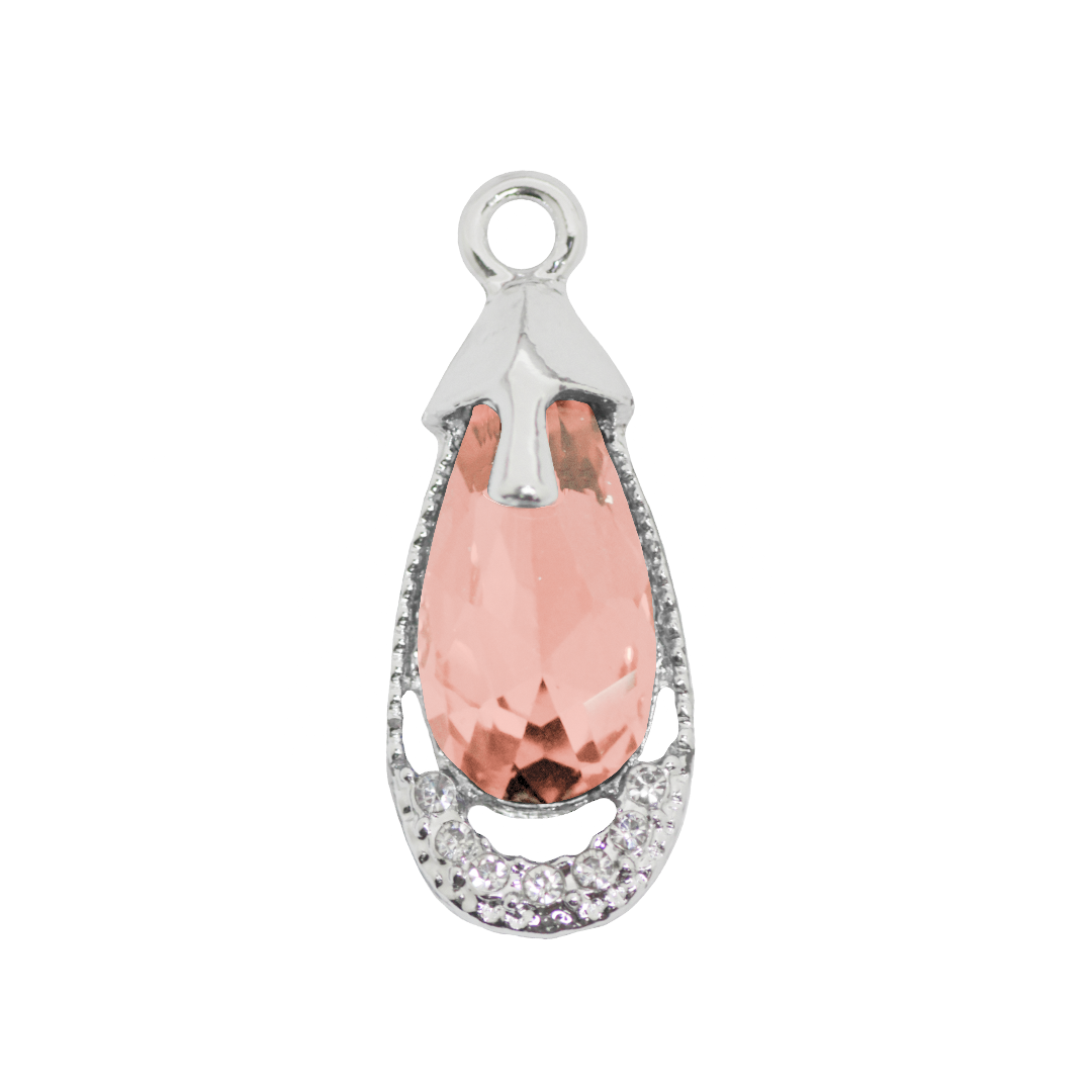 Glass Crystal Pendant, Teardrop, Silver, Alloy, 29.5mm x 12mm x 6.5mm, Sold Per pkg of 5, Available in Multiple Colours