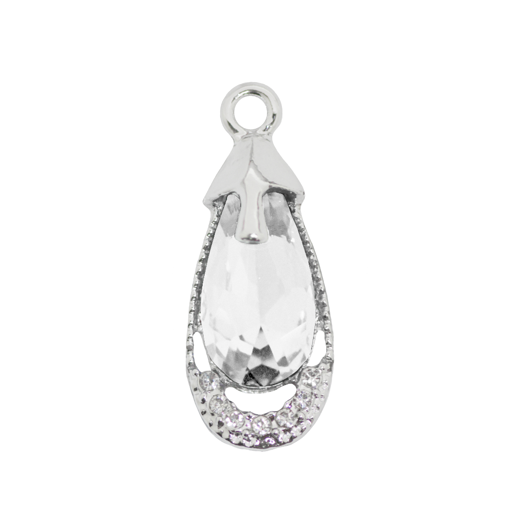 Glass Crystal Pendant, Teardrop, Silver, Alloy, 29.5mm x 12mm x 6.5mm, Sold Per pkg of 5, Available in Multiple Colours
