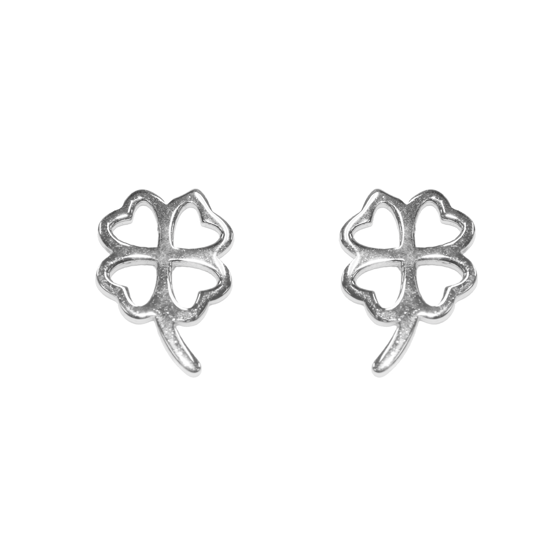 Earrings, Four Leaf Clover Stud, 925 Sterling Silver, 12mm x 9mm, Sold per pkg of 1 pair