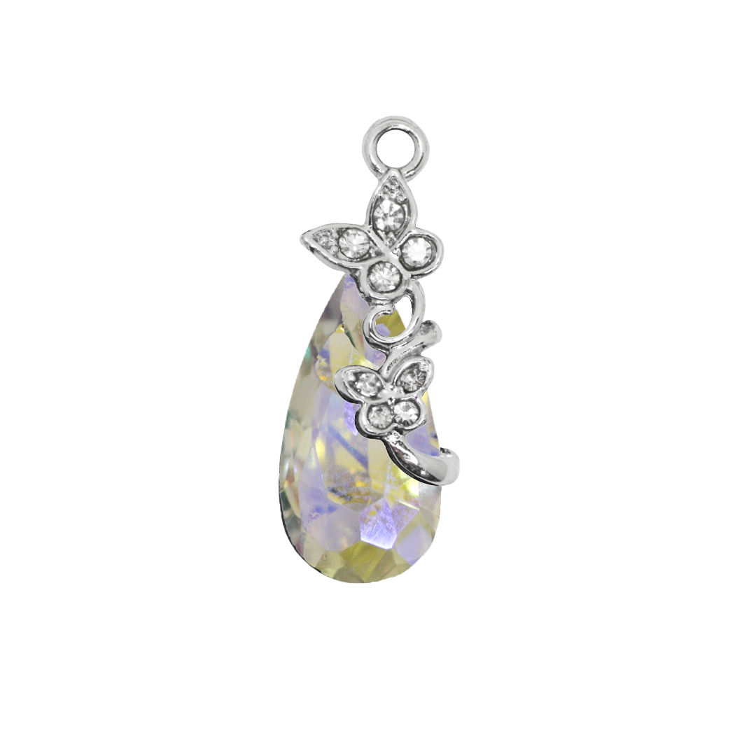 Glass Crystal Teardrop Pendant, Silver, Alloy, 28mm x 10mm x 6.5mm, Sold Per pkg of 5, Available in Multiple Colours