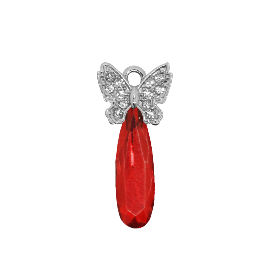 Glass Crystal Teardrop Pendant, Rhinestone Butterfly, Silver, Alloy, 26mm x 12.5mm x 5.5mm, Sold Per pkg of 5, Available in Multiple Colours