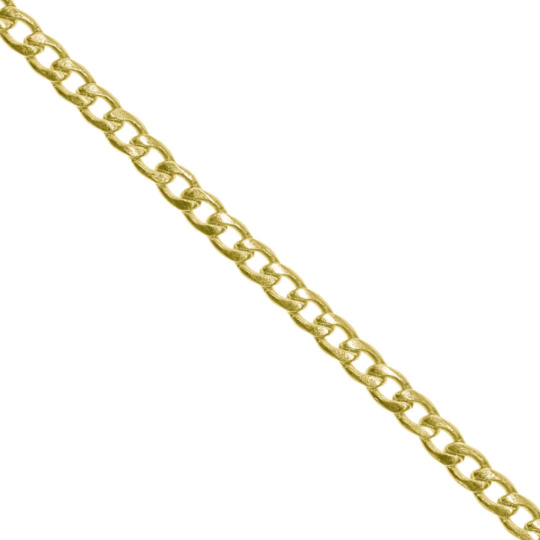 Chains, Flat Curb Chain, Stainless Steel, Gold, 4mm x 1mm x 1mm per loop - Sold per Meter