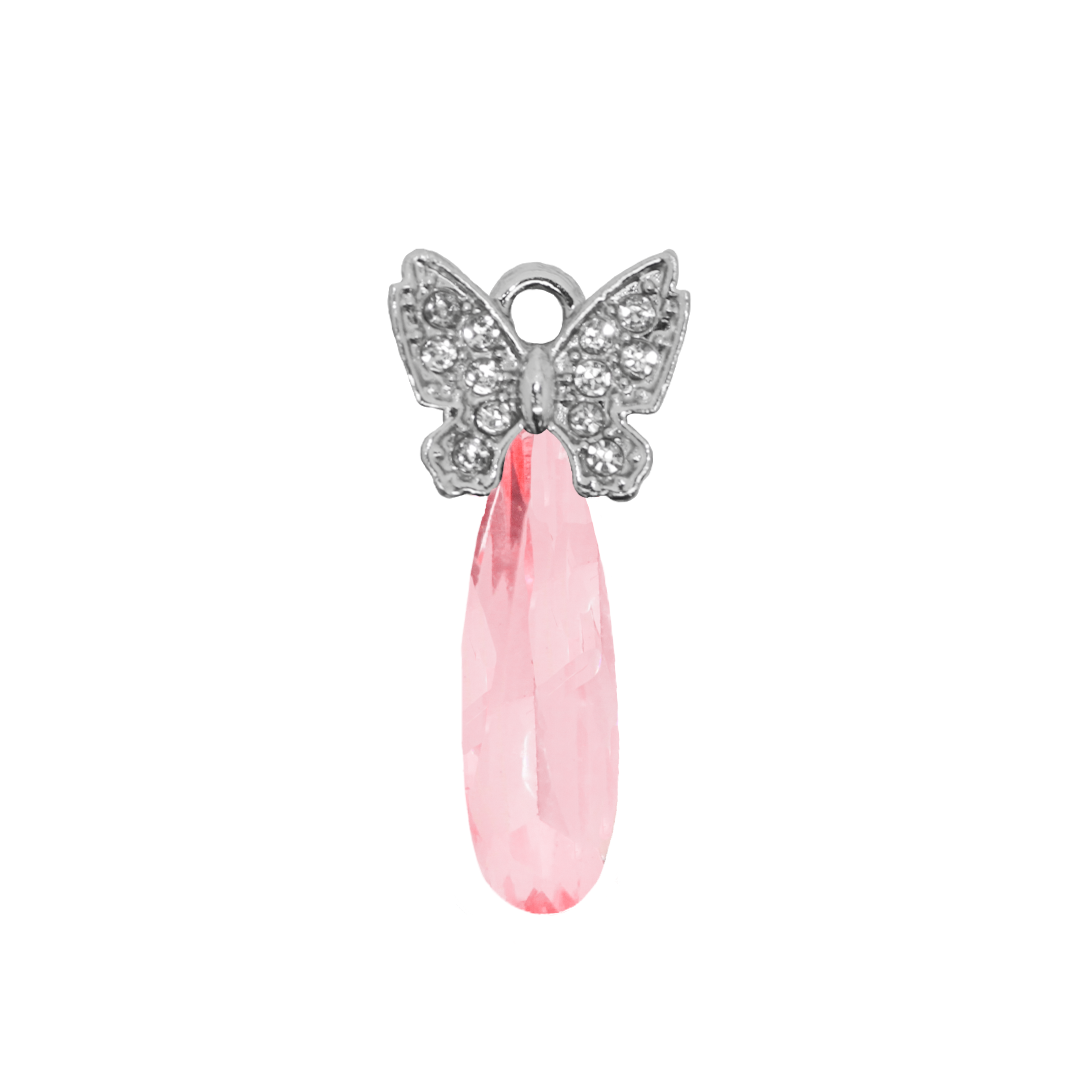 Glass Crystal Teardrop Pendant, Rhinestone Butterfly, Silver, Alloy, 26mm x 12.5mm x 5.5mm, Sold Per pkg of 5, Available in Multiple Colours