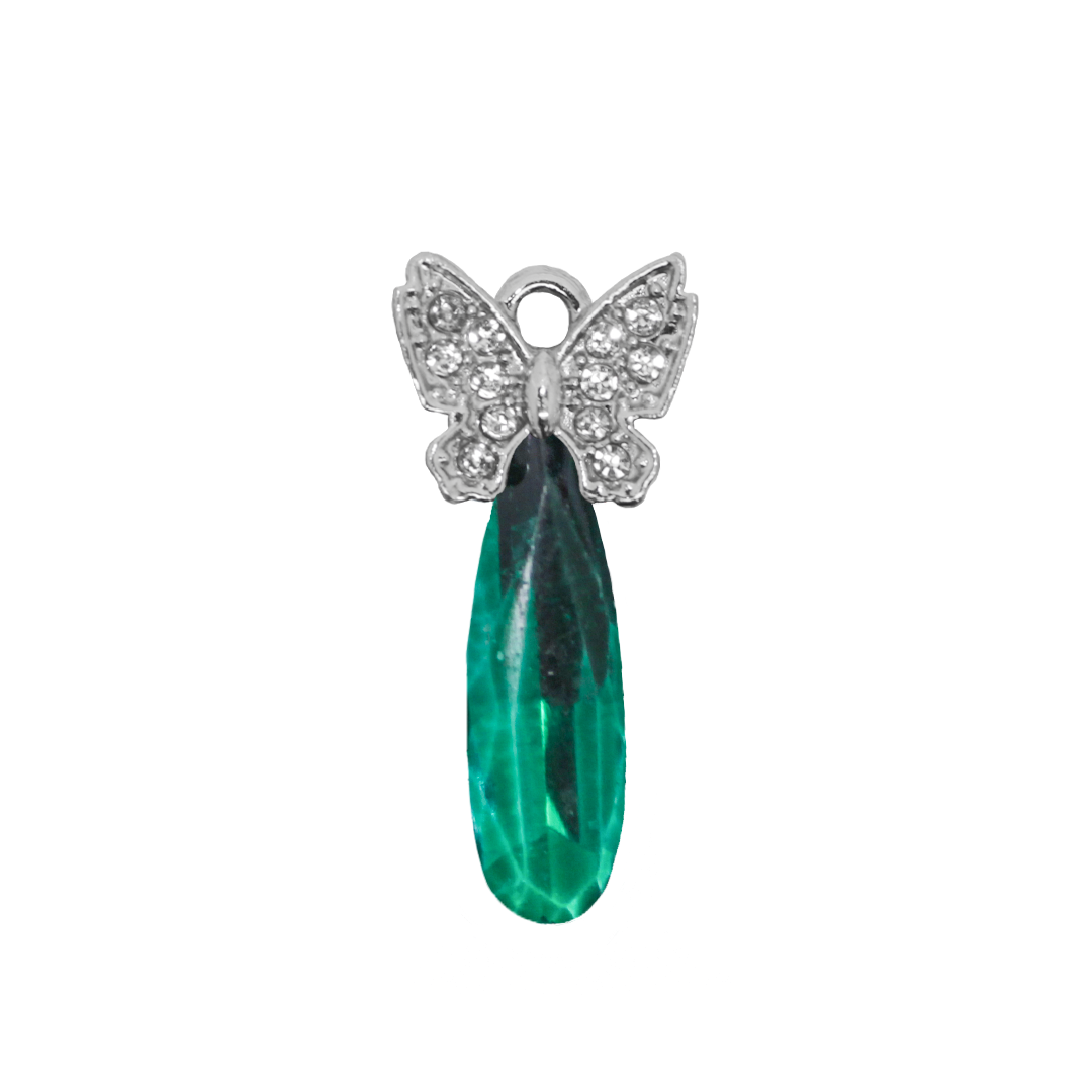 Glass Crystal Teardrop Pendant, Rhinestone Butterfly, Silver, Alloy, 26mm x 12.5mm x 5.5mm, Sold Per pkg of 5, Available in Multiple Colours