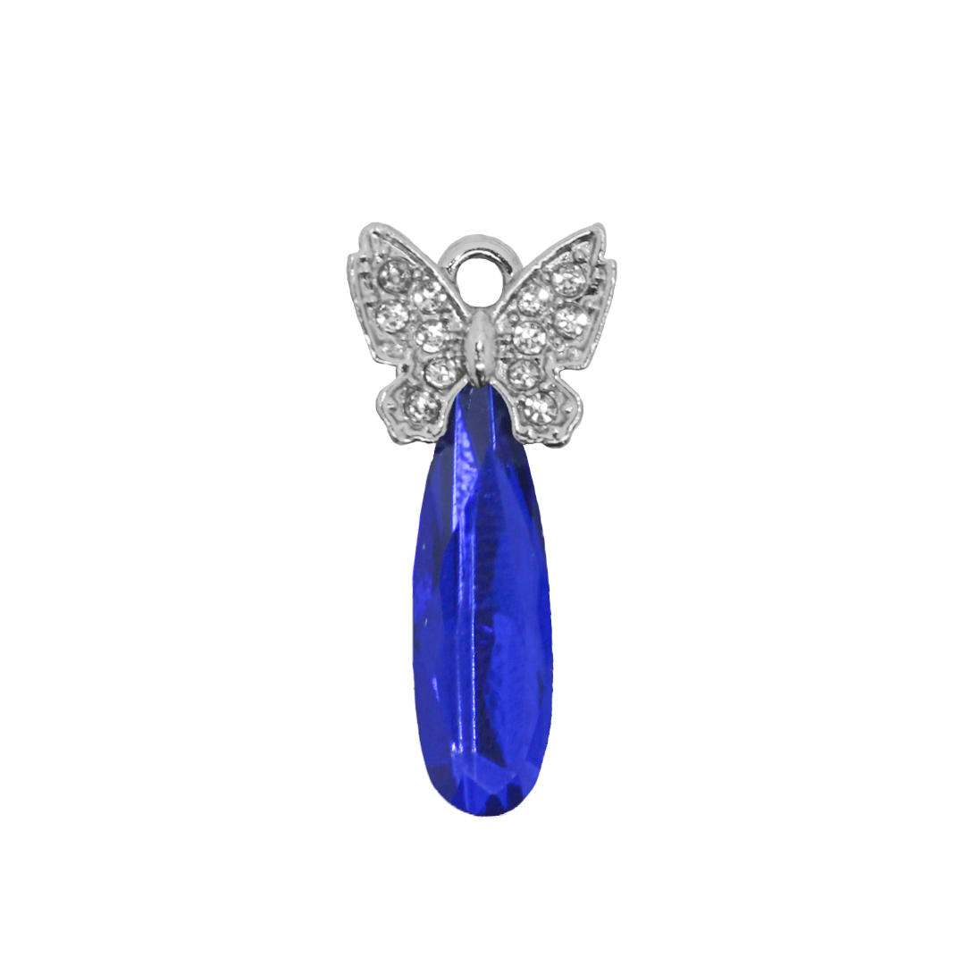 Glass Crystal Teardrop Pendant, Rhinestone Butterfly, Silver, Alloy, 26mm x 12.5mm x 5.5mm, Sold Per pkg of 5, Available in Multiple Colours