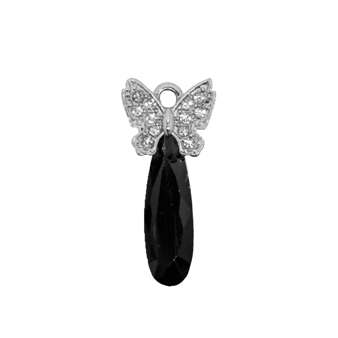 Glass Crystal Teardrop Pendant, Rhinestone Butterfly, Silver, Alloy, 26mm x 12.5mm x 5.5mm, Sold Per pkg of 5, Available in Multiple Colours