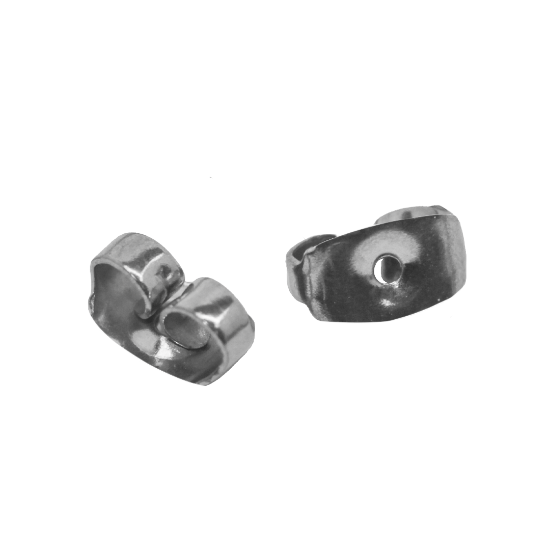 Backings, Silver, Stainless Steel, Butterfly Stoppers, 4mm x 6mm, Sold Per pkg of 36