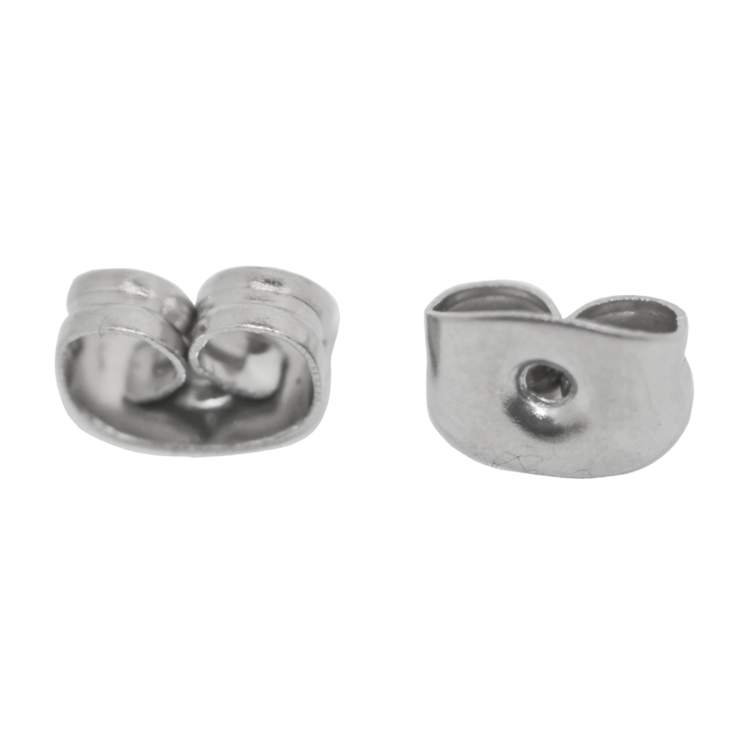 Backings, Silver, Stainless Steel, Butterfly Stoppers, 4mm x 6mm, Sold Per pkg of 36
