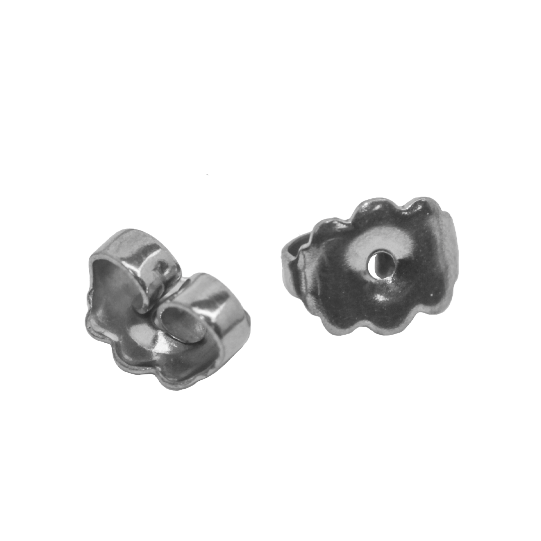 Backings, Silver, Stainless Steel, Butterfly Stoppers, 4mm x 6mm, Sold Per pkg of 24