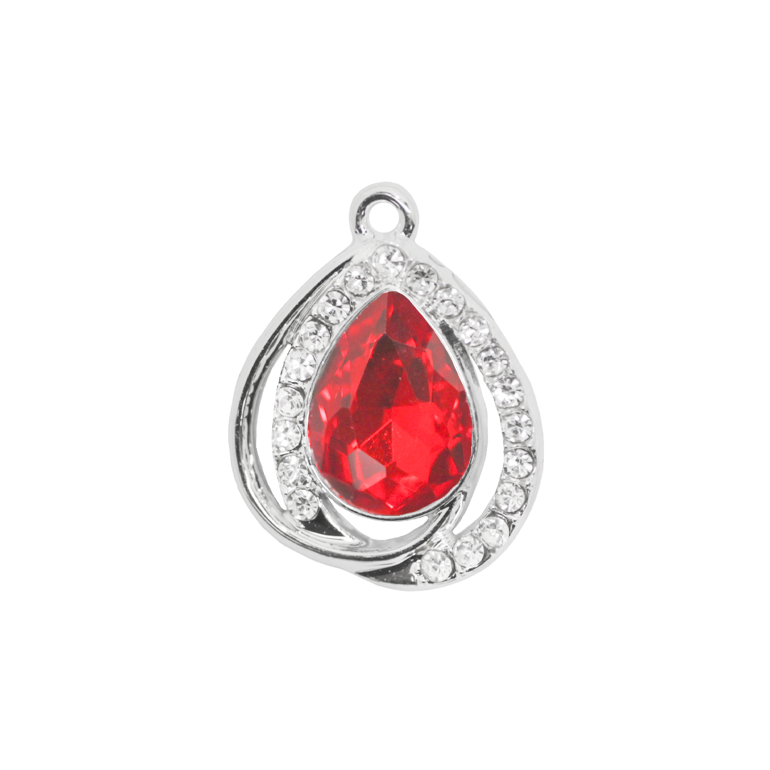 Glass Crystal Pendant, Rhinestone Drop, Silver, Alloy, 25.5mm x 20mm x 5.5mm, Sold Per pkg of 6, Available in Multiple Colours