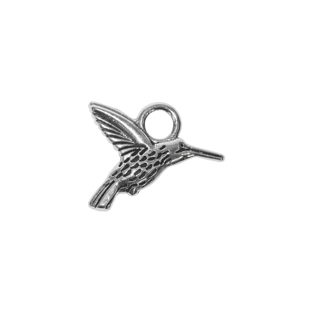 Charm, Hummingbird, Silver, Alloy, 13mm x 19mm x 3.5mm, Sold Per pkg of 10