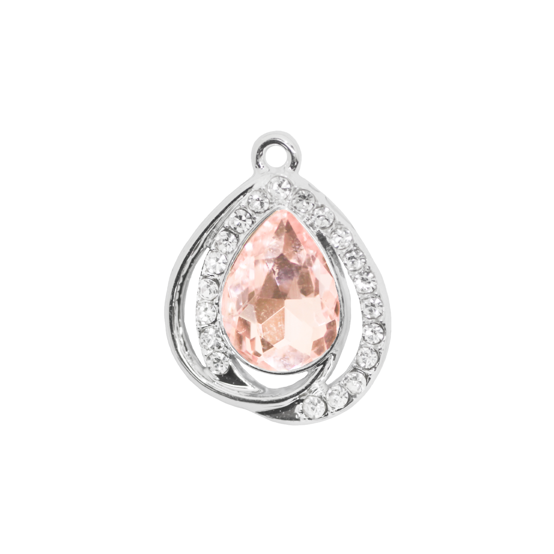 Glass Crystal Pendant, Rhinestone Drop, Silver, Alloy, 25.5mm x 20mm x 5.5mm, Sold Per pkg of 6, Available in Multiple Colours