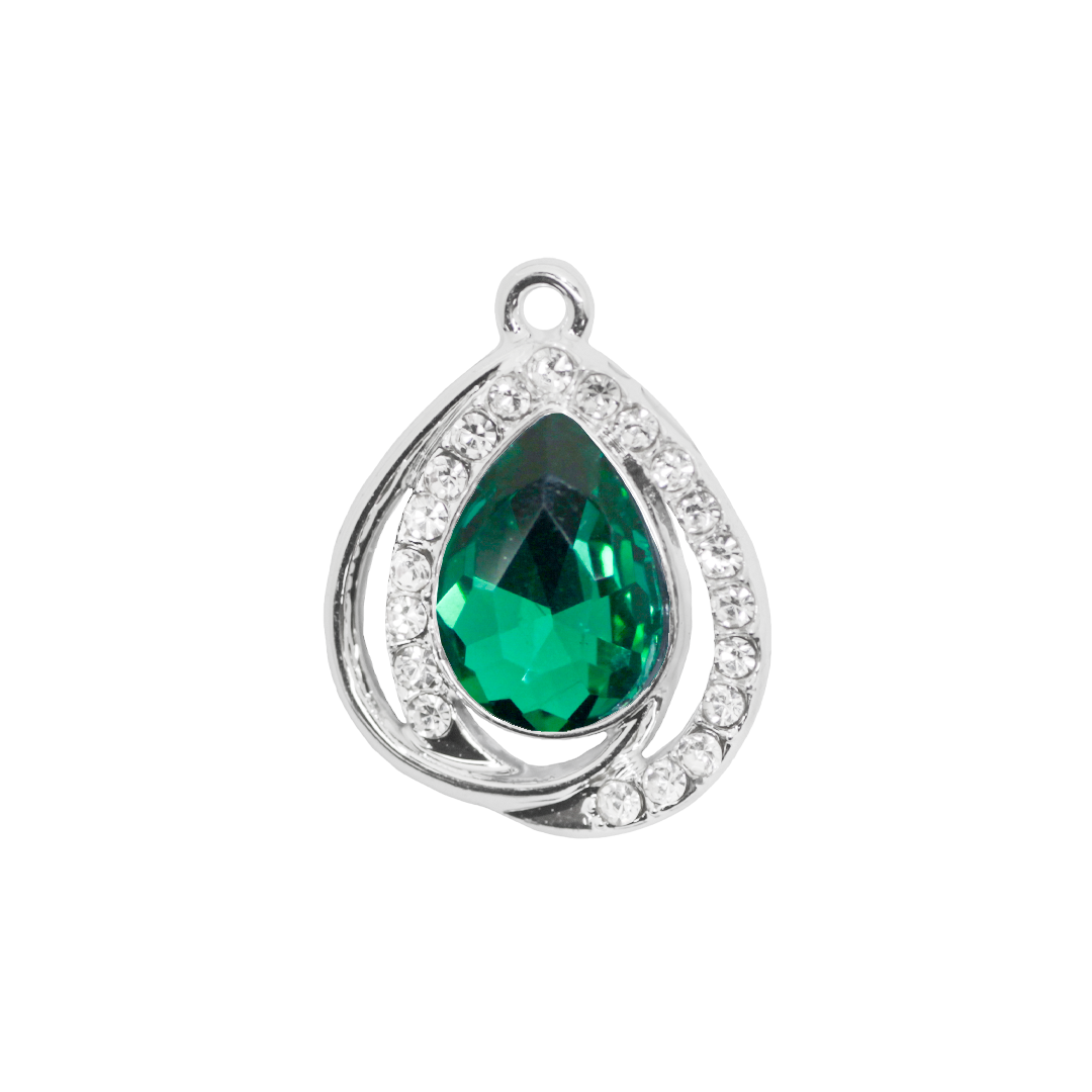 Glass Crystal Pendant, Rhinestone Drop, Silver, Alloy, 25.5mm x 20mm x 5.5mm, Sold Per pkg of 6, Available in Multiple Colours