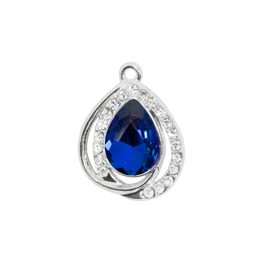Glass Crystal Pendant, Rhinestone Drop, Silver, Alloy, 25.5mm x 20mm x 5.5mm, Sold Per pkg of 6, Available in Multiple Colours