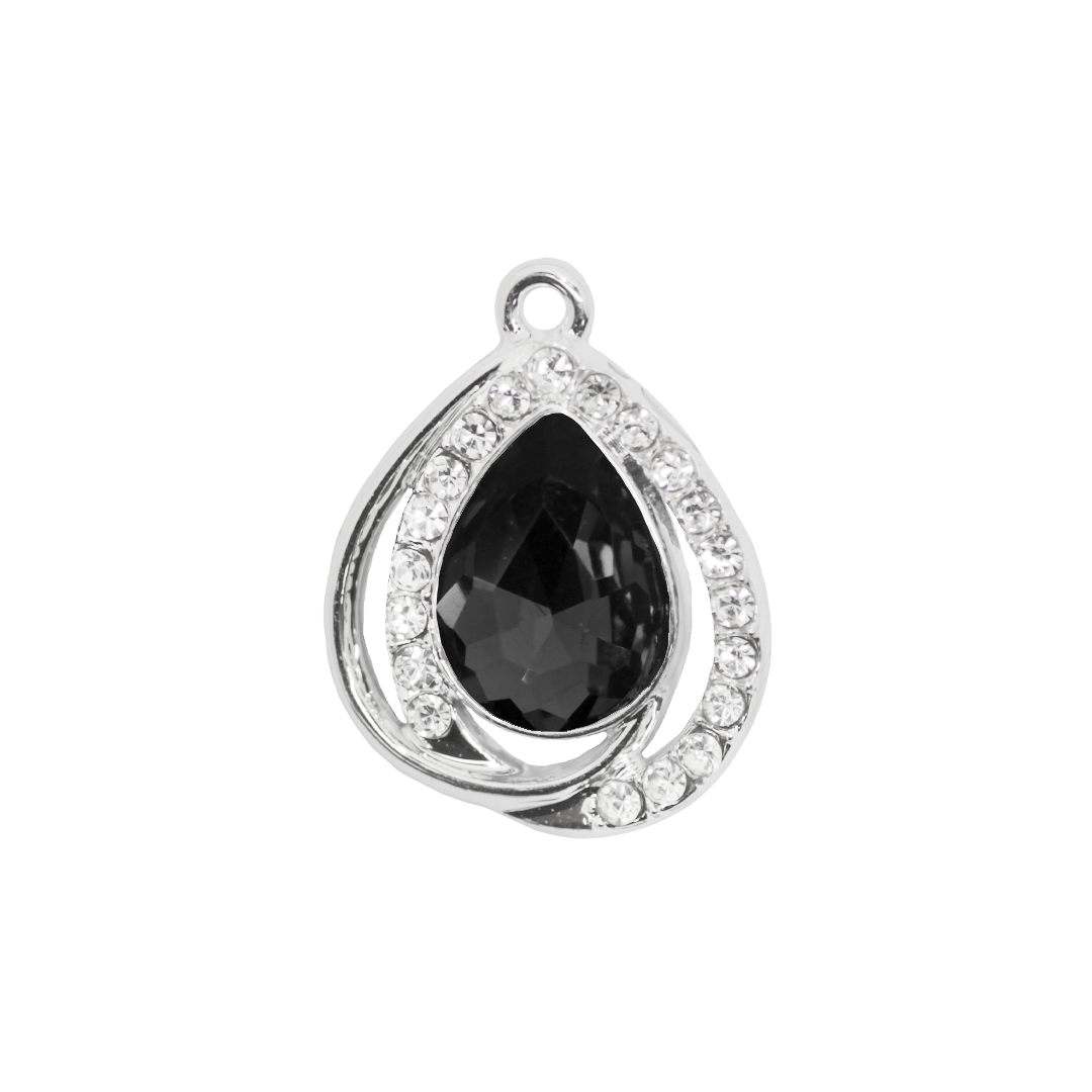 Glass Crystal Pendant, Rhinestone Drop, Silver, Alloy, 25.5mm x 20mm x 5.5mm, Sold Per pkg of 6, Available in Multiple Colours