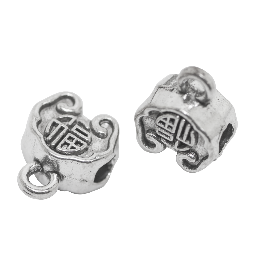 Spacers, Good Fortune Charm Holder, Alloy, Silver, 9mm x 11mm, Sold Per pkg of 12