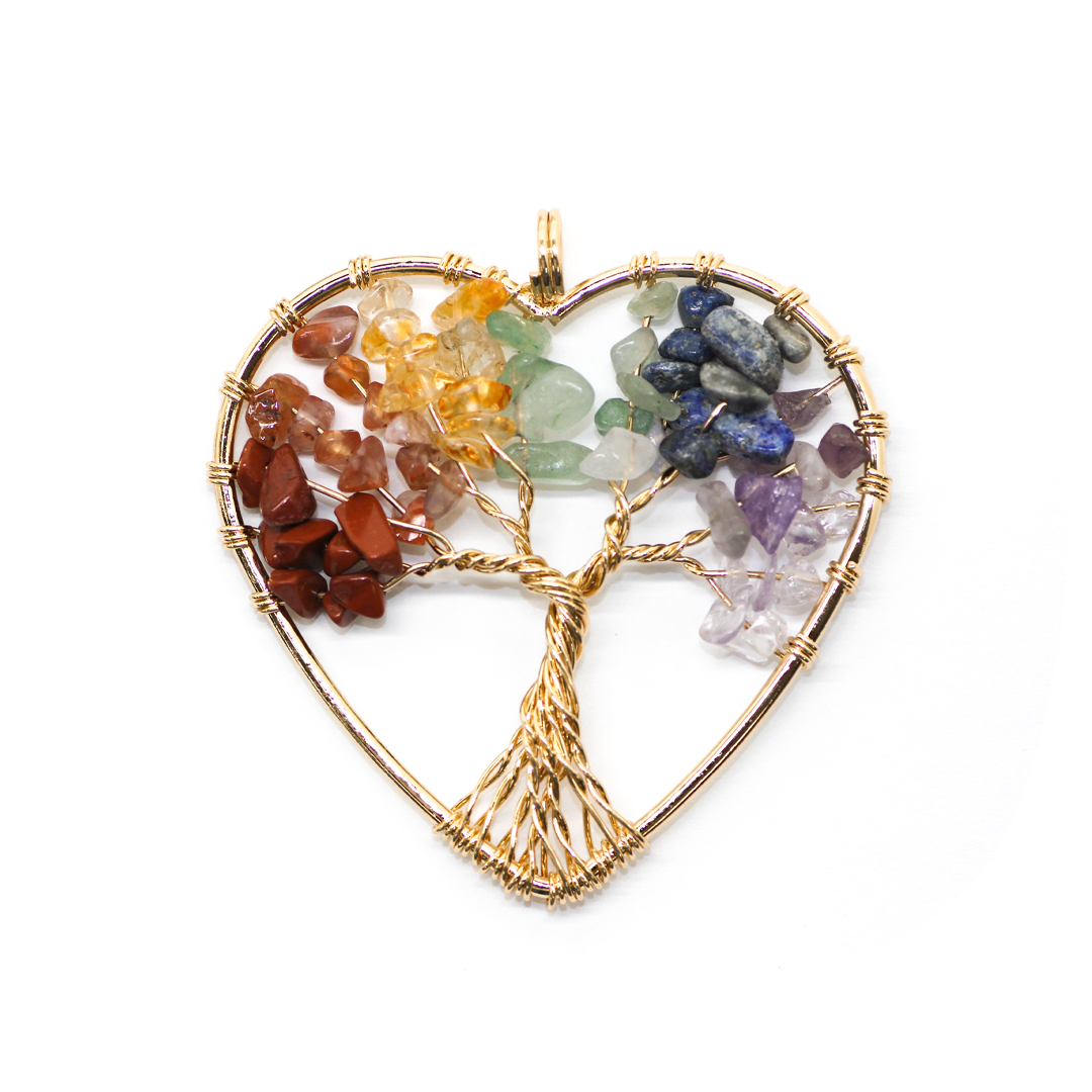 Heart Pendant, Tree of Life, Alloy, 52mm x 51mm, Sold Per pkg of 1, Available in Multiple Gemstones