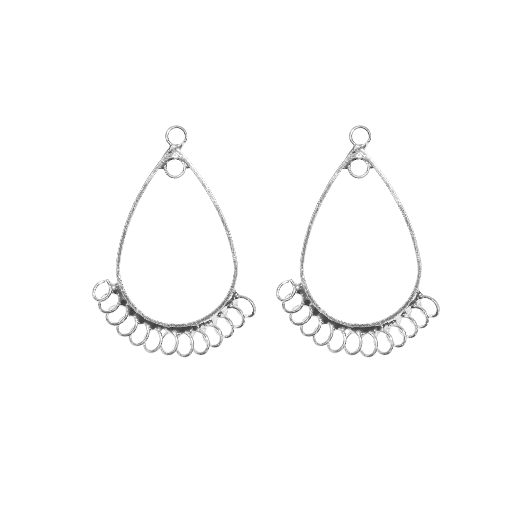 Earring, Earring Drop with Loops, Bright Silver, Alloy, 32mm x 24mm, 4 pcs