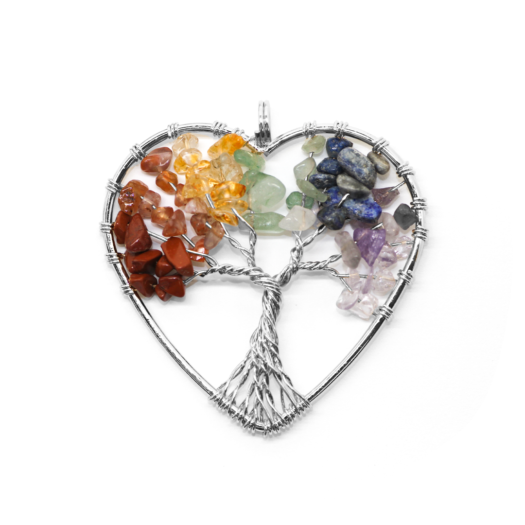 Heart Pendant, Tree of Life, Alloy, 52mm x 51mm, Sold Per pkg of 1, Available in Multiple Gemstones