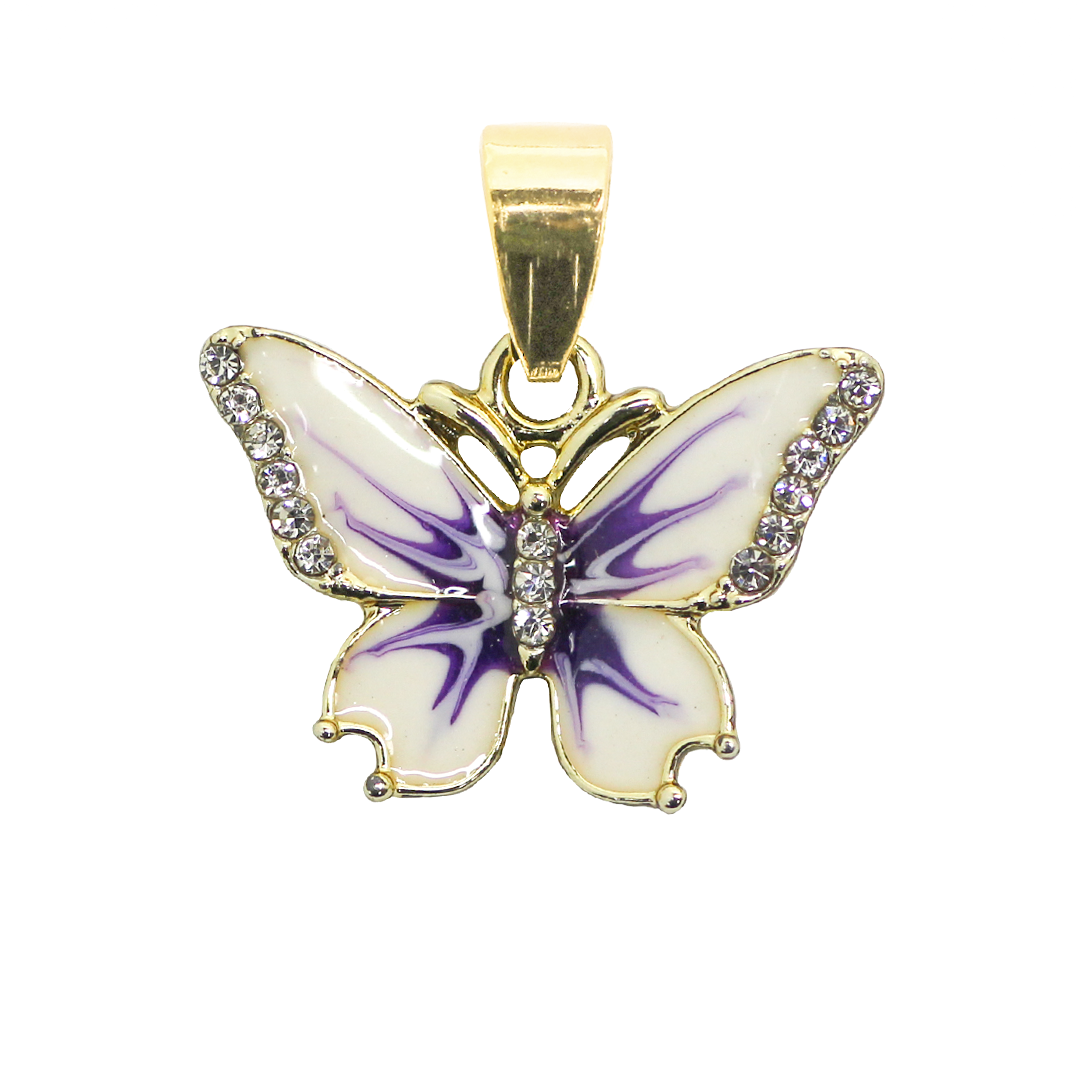 Pendant, Enamel Rhinestone Butterfly, Gold, Alloy, 16mm x 22mm x 3mm, Sold Per pkg of 1