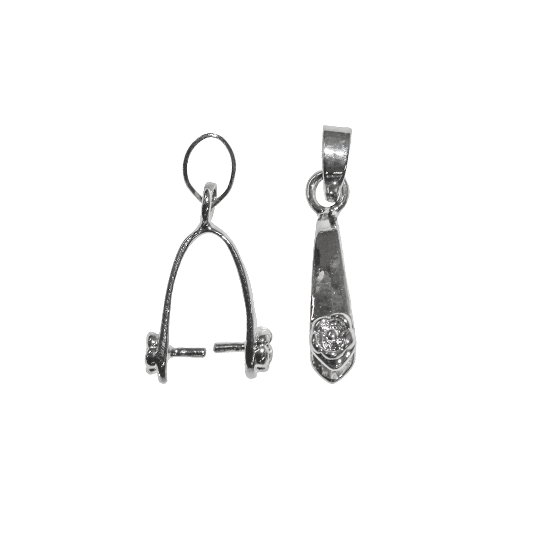Bails, Flower Pinch Bails, Silver, Alloy, 23mm x 11mm, Sold Per pkg of 2