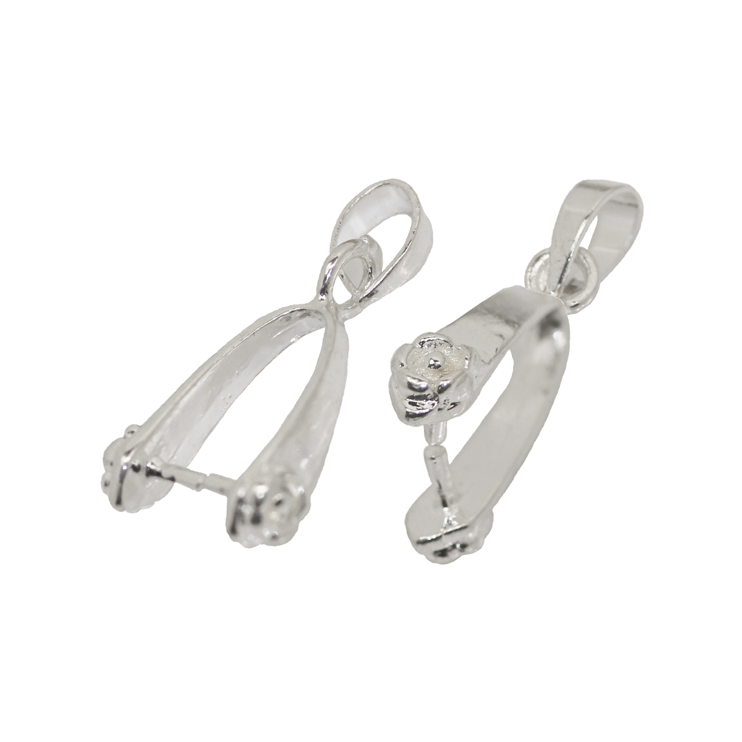 Bails, Flower Pinch, Bright Silver, Alloy, 23mm x 11mm, Sold Per pkg of 4
