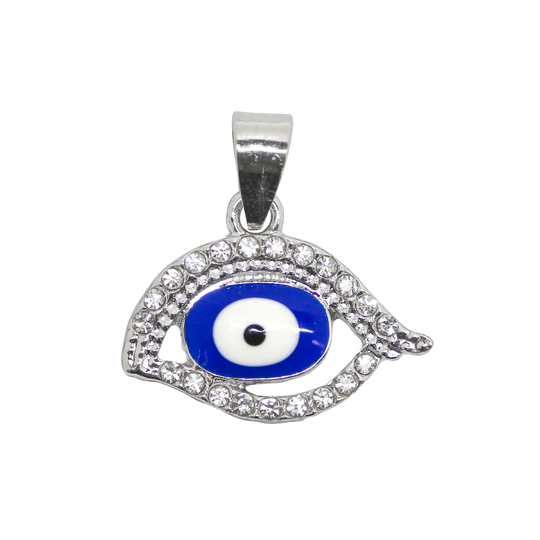 Pendant, Enamel Rhinestone Evil Eye, Silver, Alloy, 16.5mm x 22mm x 3mm, Sold Per pkg of 1