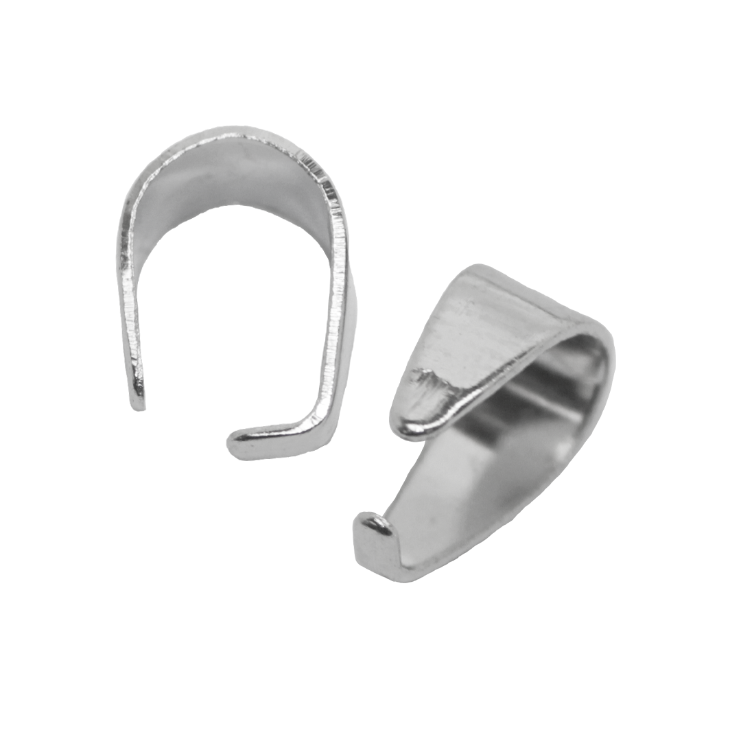 Bails, Pinch, Bright Silver, Alloy, 8mm x 5mm, Sold Per pkg of 30