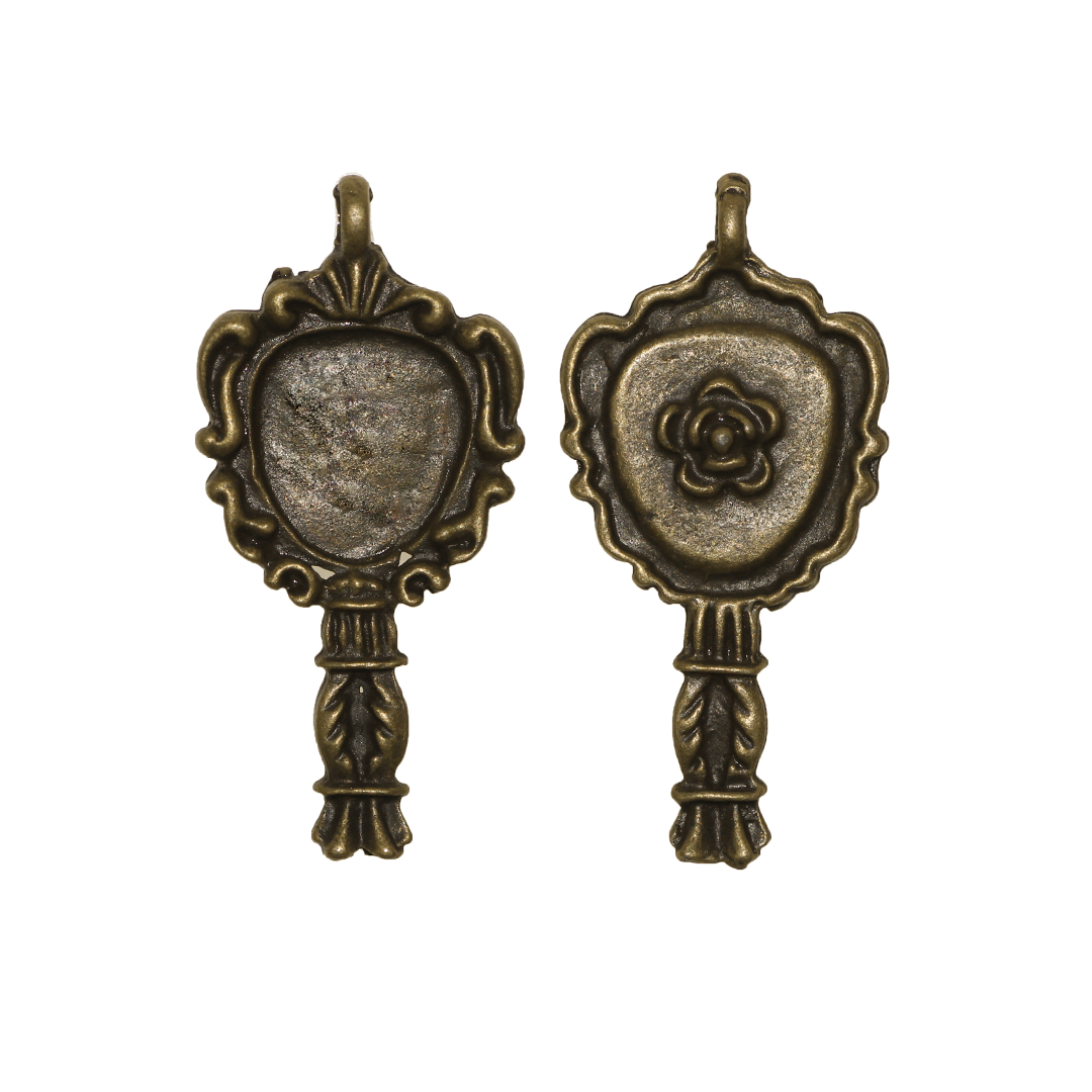 Charms, Hand Mirror Frame, Brass, Alloy, 29mm x 14mm, Sold Per pkg of 6