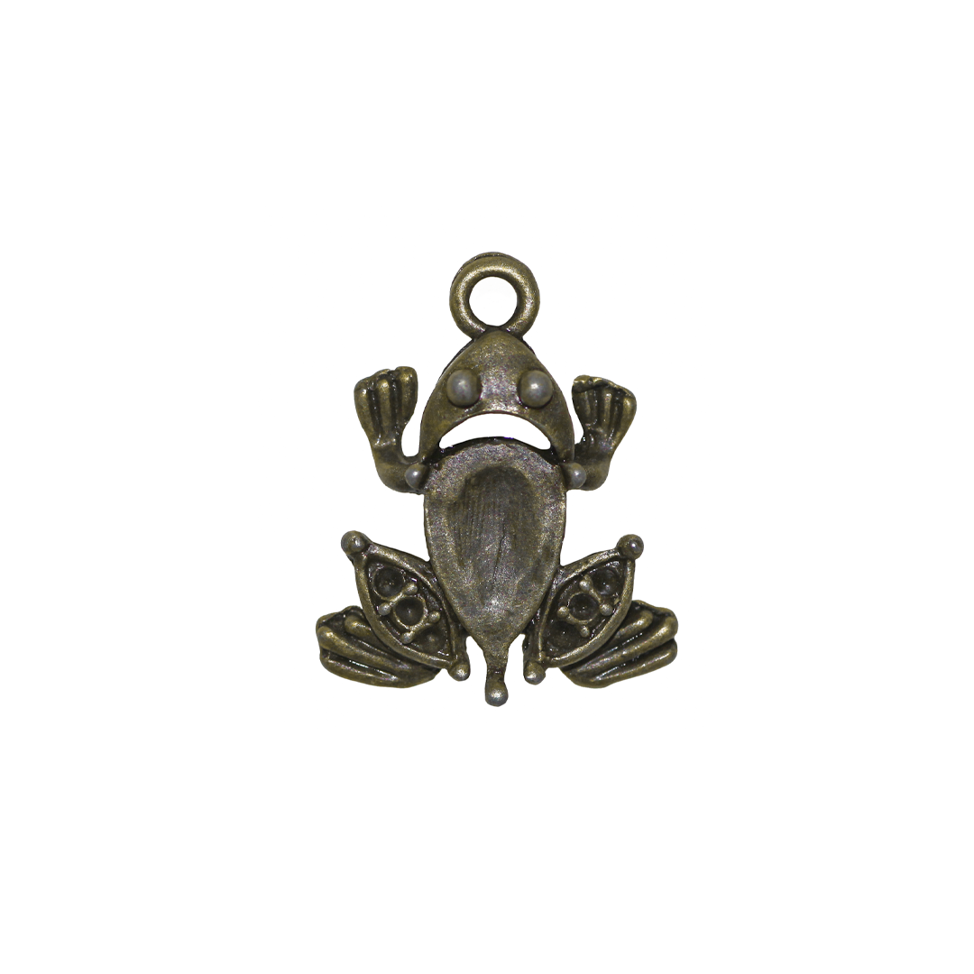 Charms, Frog, Brass, Alloy, 24mm x 18mm, Sold Per pkg of 6