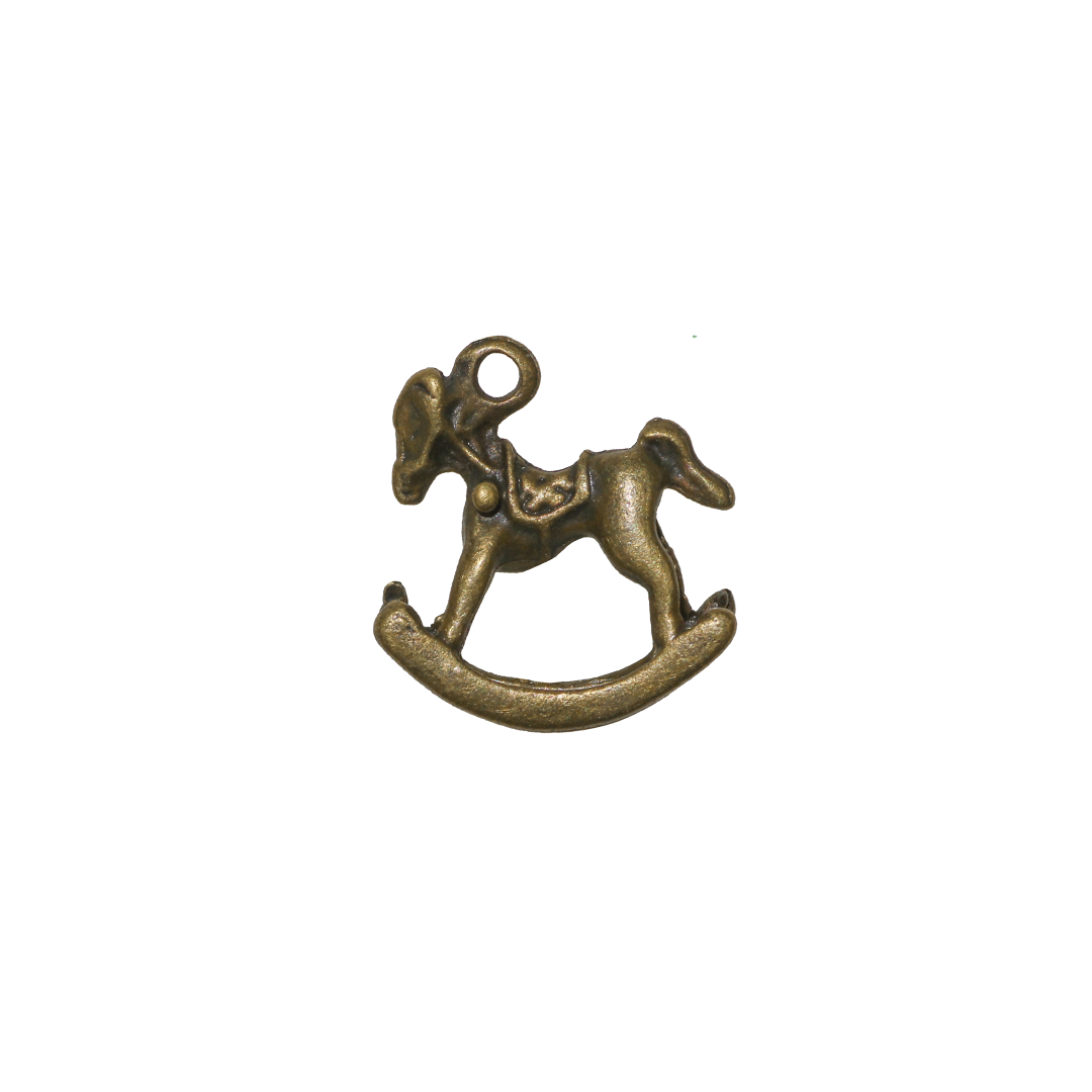 Charms, Rocking Pony, Brass, Alloy, 15mm x 13.5mm, Sold Per pkg of 6