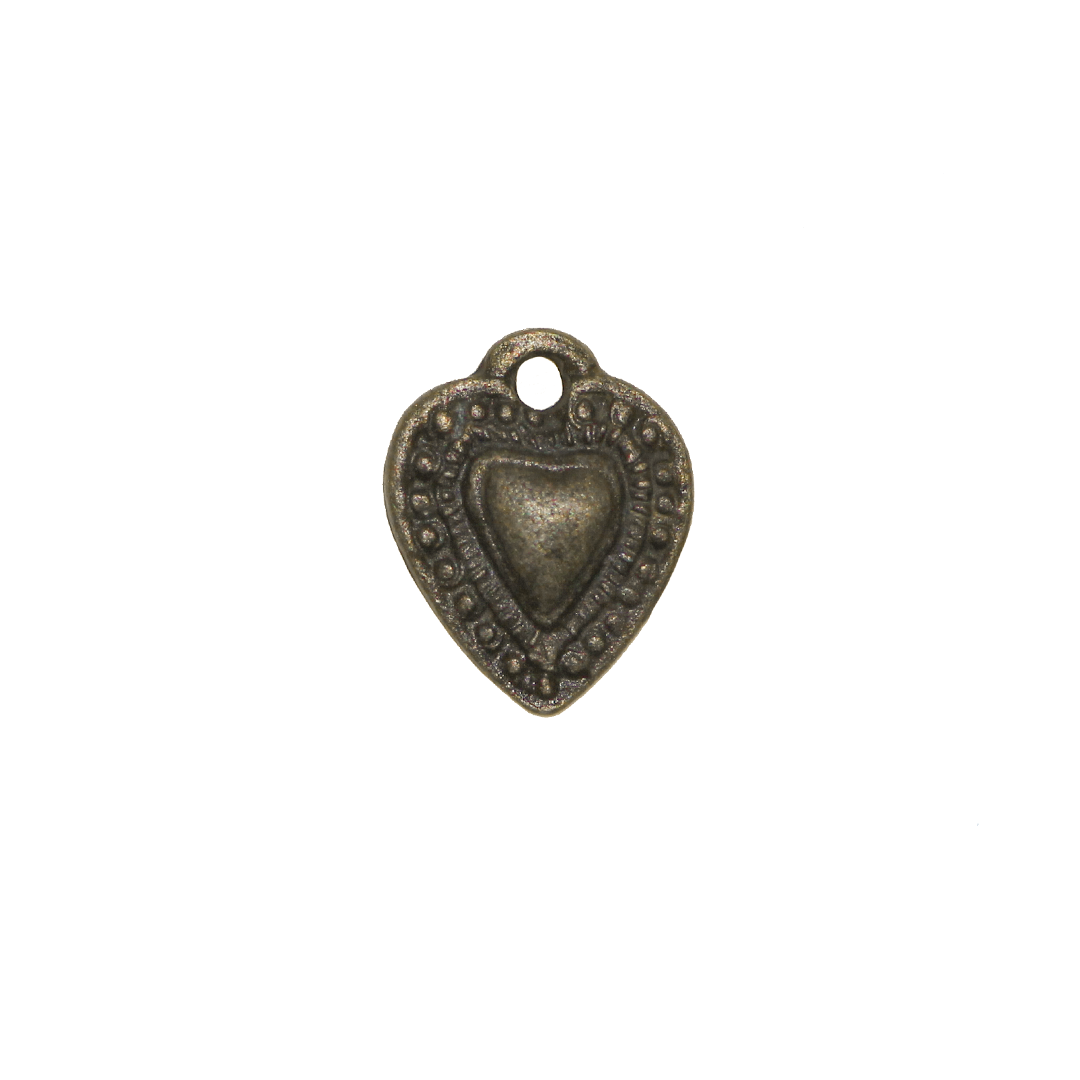 Charms, Heart, Antique Brass, Alloy, 11mm x 9mm, Sold Per pkg of 15