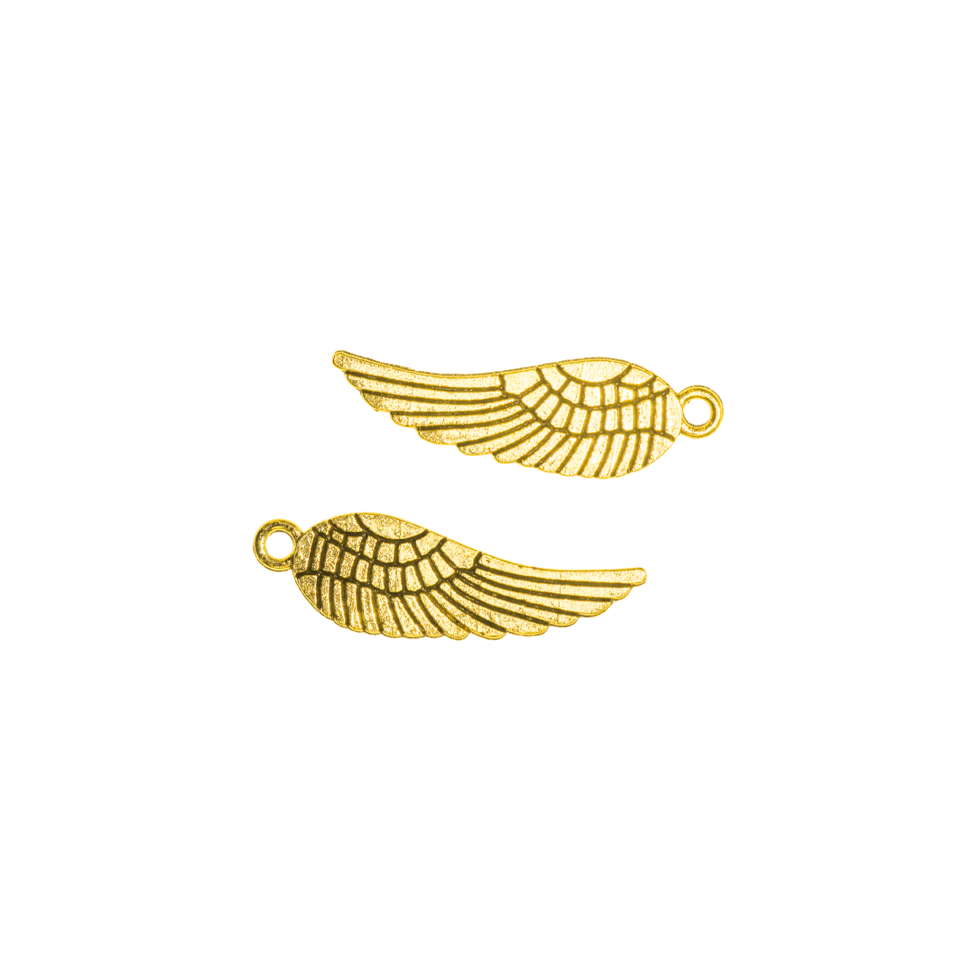 Charms, Large Wings, Gold, Alloy, 30mm x 9mm, Sold Per pkg of 14