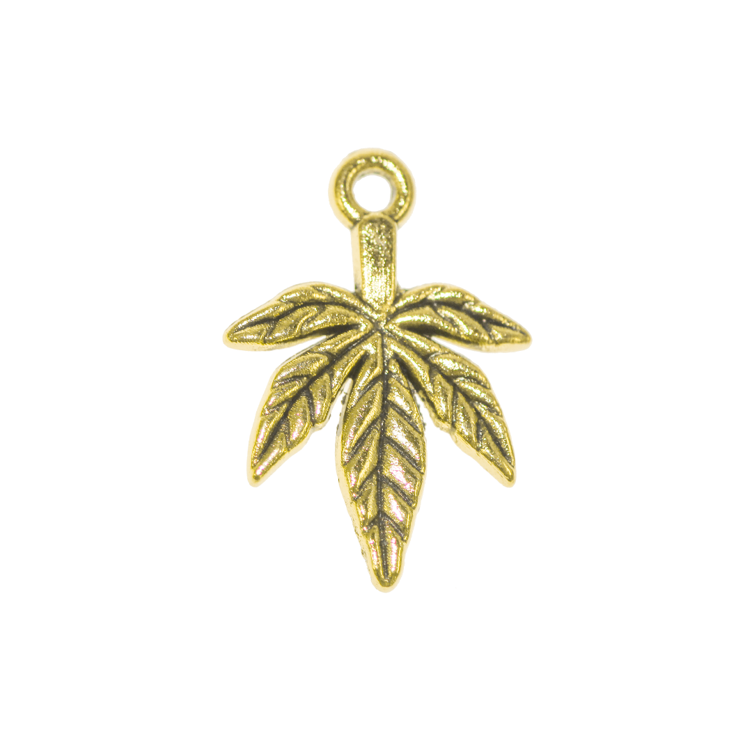 Charms, Cannabis Leaf, Gold, Alloy, 19mm x 13mm x 1.2mm, Sold Per pkg of 20
