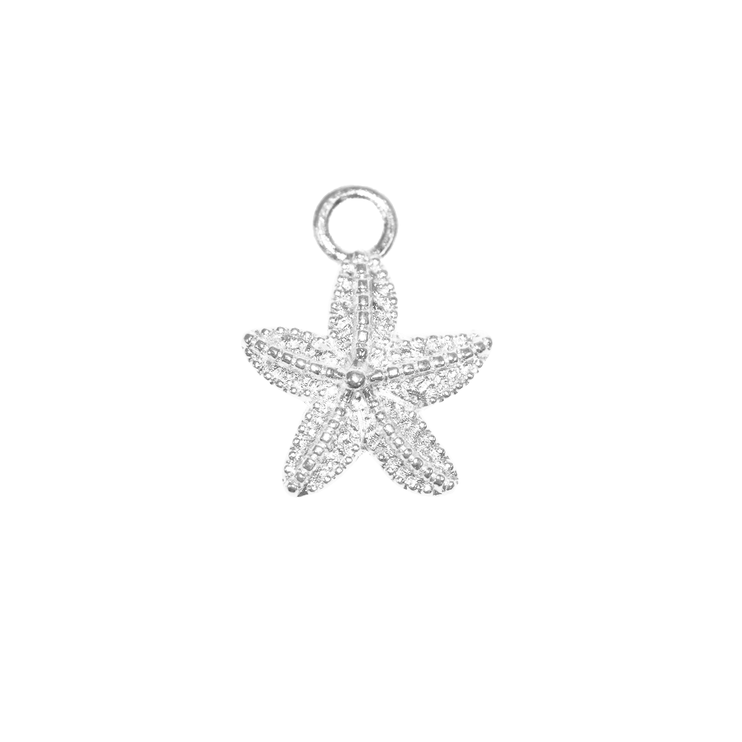 Charm, Starfish Charm, Bright Silver, Alloy, 15.5mm x 12mm x 2mm, Sold Per pkg of 24