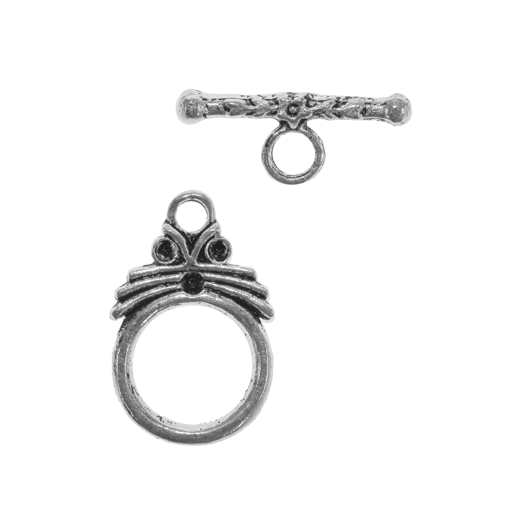 Clasp, Round Toggle, Silver, Alloy, 22mm x 14mm (Ring), 8mm x 20mm (Bar), Sold Per pkg of 4 sets