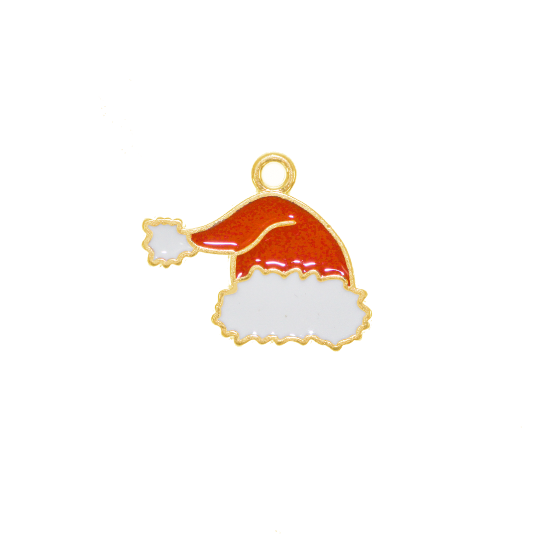 Charms, Santa Hat, Enameled, Gold, Alloy, 18mm x 21mm x 1.2mm, Sold Per pkg of 10