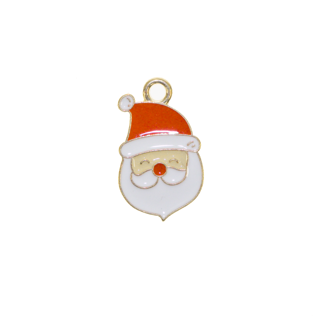 Charms, Santa Claus Head, Enameled, Gold, Alloy, 19.5mm x 12mm x 1.1mm, Sold Per pkg of 10