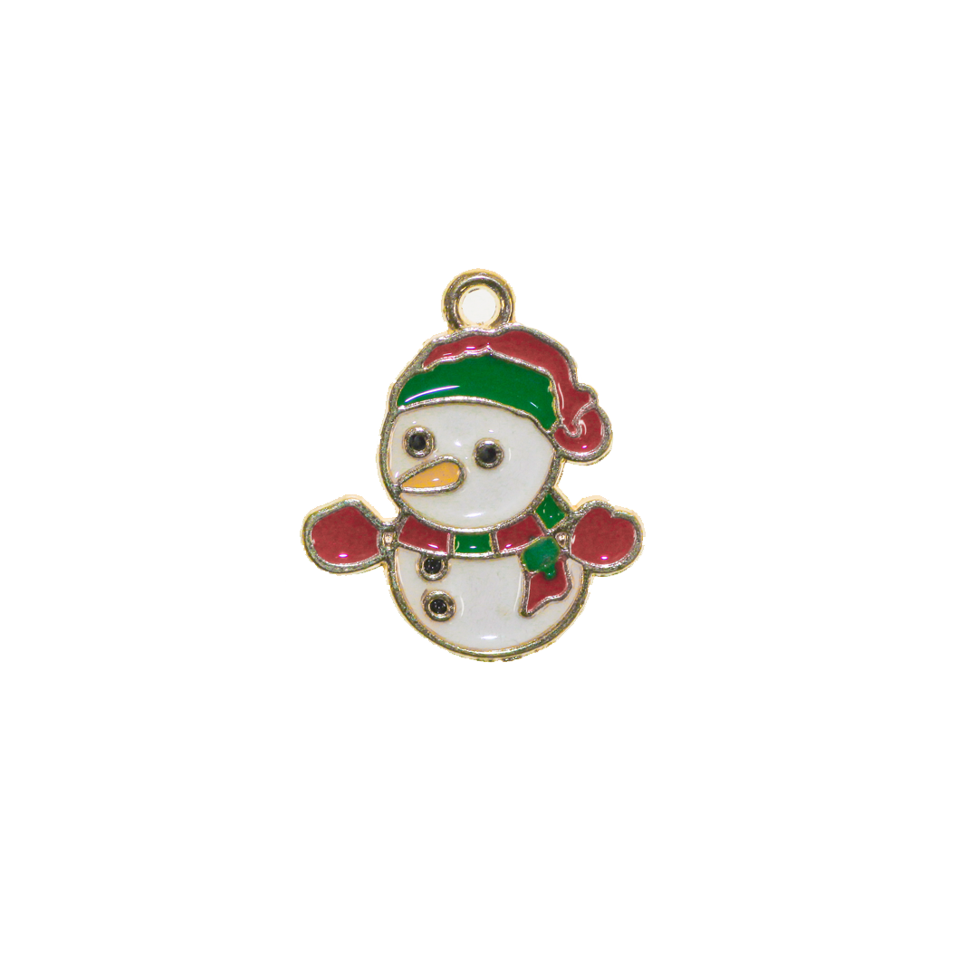 Charms, Snowman, Enameled, Gold, Alloy, 21mm x 18.5mm x 1.3mm, Sold Per pkg of 8